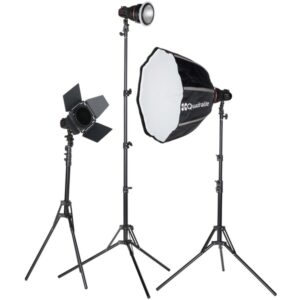QUADRALITE SVL-400 LED zestaw 3 lamp + 3x zasil. + 3x uchw. statyw. + 3x statyw + żele + softbox + torby + Pilot + wrota z gridem