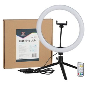 QUADRALITE LED Ring Light 12 CALI, lampa pierścieniowa + statyw + pilot + uchwyt na telefon