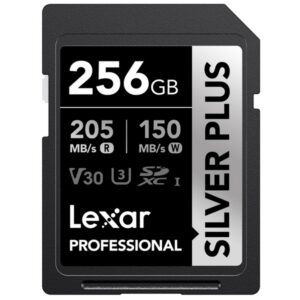 Karta pamięci LEXAR PRO SDXC 256GB SILVER PLUS UHS-I U3 V30 205MB/s Class10 R205/W150 ZAPIS 150MB/s, A2, 4K