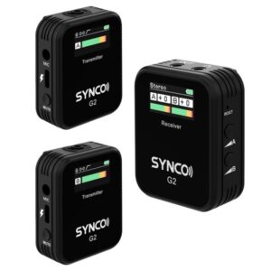 SYNCO G2 A2 bezprzewodowy system mikrofonowy z ekranem TFT 2.4 GHz, 2 nadajniki z mikrofonem kwantowym + odbiornik