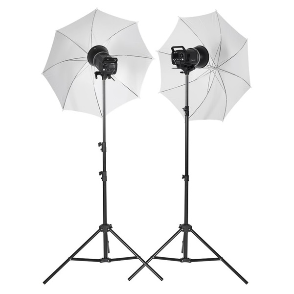 QUADRALITE Up! X 400 KIT Lampy błyskowe 2szt. UP! X200 + MEGA zestaw: 2 statywy, 2 parasolki, 2 zasilacze itp
