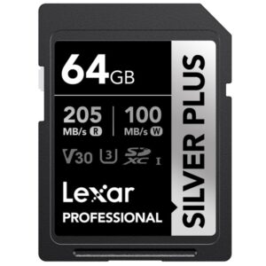 Karta pamięci LEXAR Professional SILVER Plus SDXC 64GB 1066x U3 V30 205MB/s Class10 odczyt 205MB/s zapis 100MB/s