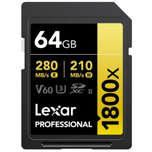 Karta pamięci LEXAR SDXC 64GB PRO 1800x 280MB/s UHS-II V60 U3 R280/W210 C10