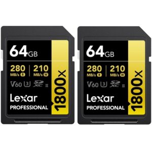 2szt. Karta pamięci LEXAR SDXC 64GB PRO 1800x 280MB/s UHS-II V60 U3 R280/W210 C10 -- DWUPAK -- - 2szt