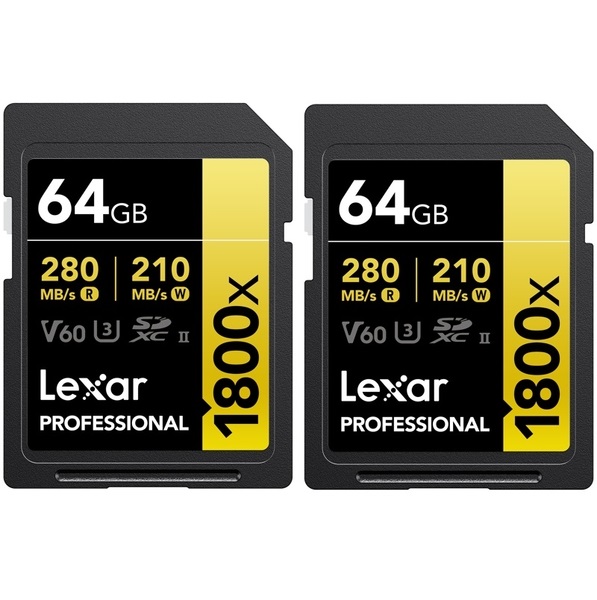 2szt. Karta pamięci LEXAR SDXC 64GB PRO 1800x 280MB/s UHS-II V60 U3 R280/W210 C10 -- DWUPAK -- - 2szt
