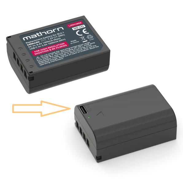 MATHORN MB-242 Ultimate akumulator 2400mAh z ładowaniem przez USB-C zamiennik BLX-1 do OLYMPUS OM SYSTEM OM-1, OM-1 II i gripa HLD-10