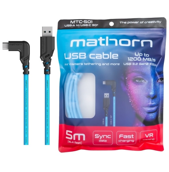 MATHORN MTC-501 5m. kabel do tetheringu 10GBPS 60W USB-A na USB-C90 (kątowy)