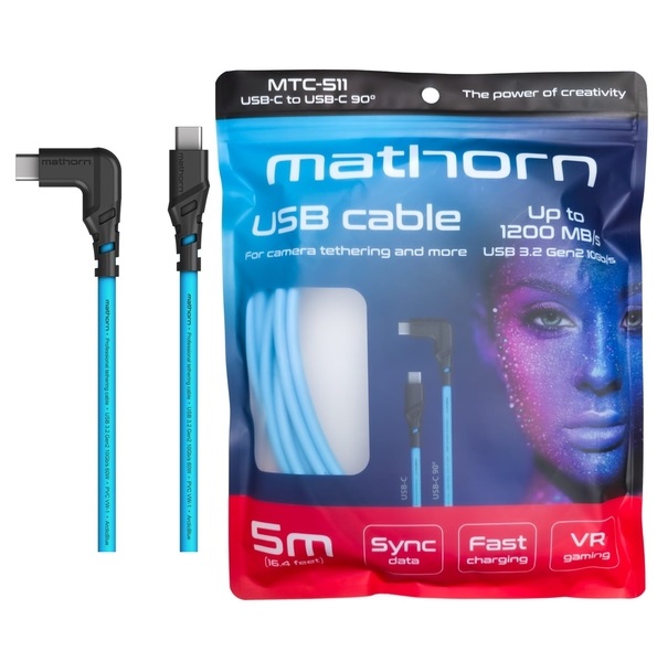 MATHORN MTC-511 5m. kabel do tetheringu 10GBPS 60W USB-C na USB-C90 (kątowy)