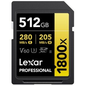 Karta pamięci LEXAR SDXC 512GB PRO 1800x 280MB/s UHS-II V60 U3 R280/W205 C10