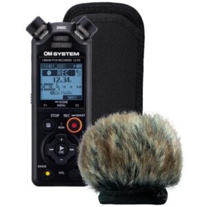 OLYMPUS OM SYSTEM LS-P5 Zestaw ochraniający przed wiatrem, zawiera wiatrochron i pokrowiec, rejestrator dźwięku, dyktafon, idealny mikrofon do aparatów OLYMPUS, OM SYSTEM