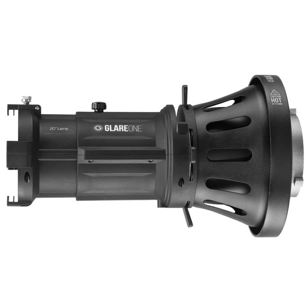 GlareOne Spotlight PRO 20° strumienica optyczna + obiektyw o kącie 20 stopni + zastawki do strumienia + 5 filtrów barwnych + 16 masek efektowych + torba