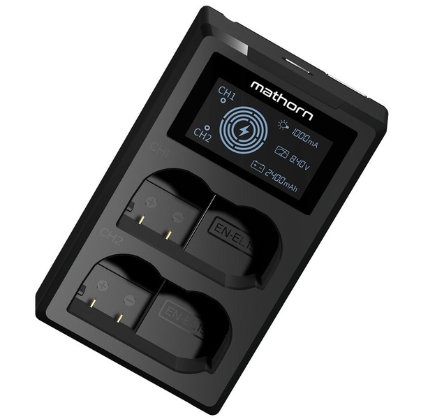 MATHORN MBC-D210 USB-C Ładowarka dwukanałowa z wyświetlaczem LED do NIKON EN-EL15 GWARANCJA 3 LATA