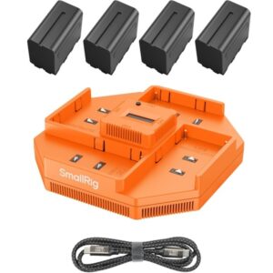 SmallRig 4834 zestaw: 4 akumulatory NP-F970 + poczwórna ładowarka zewnętrzna kompatybilna z NP-F550, NP-F570, NP-F750 i NP-F970