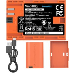 SmallRig 4968 LP-E6NH USB-C pomarańczowy akumulator 2400mAh z ładowaniem przez USB-C + KABEL, do aparatów CANON