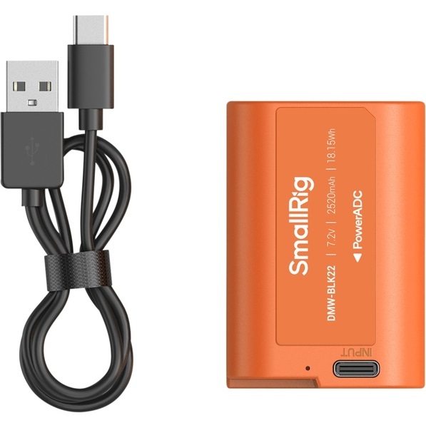 SmallRig 4979 USB-C DMW-BLK22 pomarańczowy akumulator z ładowaniem USB-C + kabel, do aparatów PANASONIC