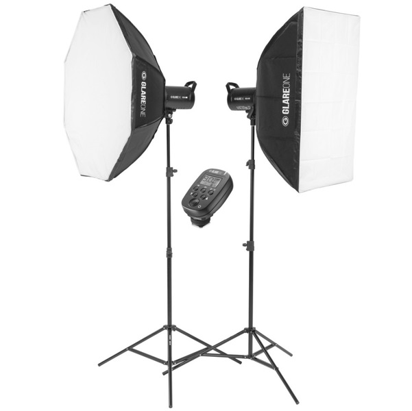 GlareOne VEGA 400 BASIC Kit - zestaw oświetlenia: 2 lampy, 2 statywy, 2 softboxy, wyzwalacz