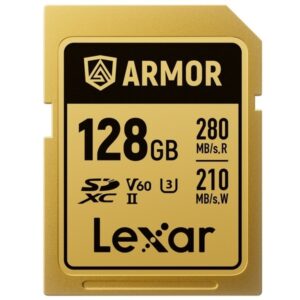 Karta pamięci LEXAR SDXC 128GB ARMOR Gold UHS-II U3, Stainless Steel, IP68 R280/W210 (V60), PANCERNA, ODPORNA na WSZYSTKO