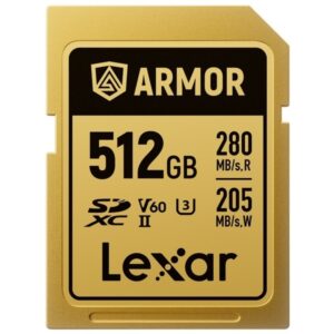 Karta pamięci LEXAR SDXC 512GB ARMOR Gold UHS-II U3, Stainless Steel, IP68 R280/W210 (V60), PANCERNA, ODPORNA na WSZYSTKO