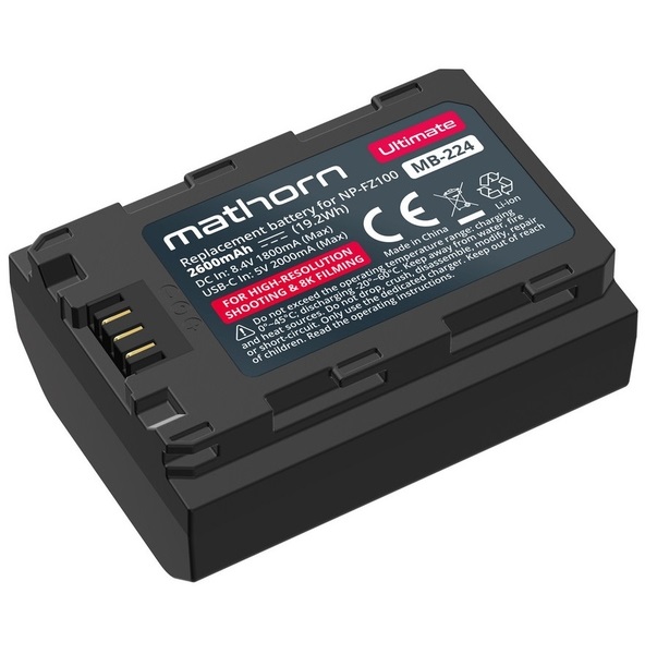 MATHORN MB-224 Ultimate akumulator 2600mAh z ładowaniem przez USB-C zamiennik NP-FZ100 do SONY