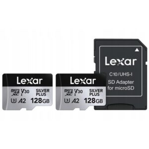 2szt Karta pamięci LEXAR PRO microSDXC 128GB SILVER PLUS UHS-i U3 V30 205MB/s Class10 R205/W150 ZAPIS 150MB/s, A2, 4K + REDUKCJA na SDXC - DWUPAK