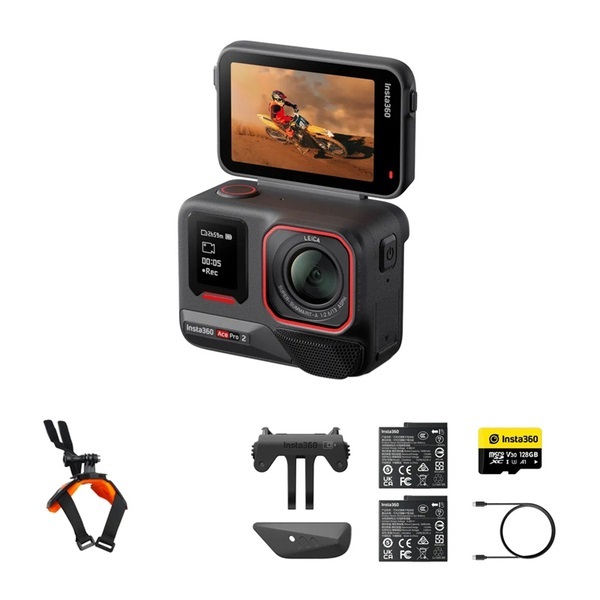 Insta360 ACE PRO 2 Motorcycle Bundle, zestaw na motocykl, Karta 128GB, 3 mocowania, 2szt AKU