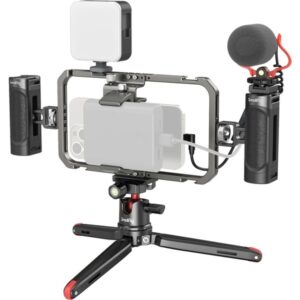 SmallRig 3384 All-in-One Video Kit, klatka z uchwytami, mikrofonem, statywem i lampą LED, zestaw do vlogowania dla smartofonów