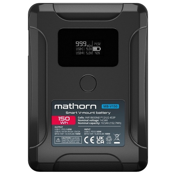 MATHORN MB-V150 V-mount, Akumulator 10500mAh PD65W OLED USB-C 150Wh