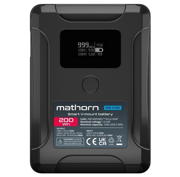 MATHORN MB-V200 V-mount, Akumulator 14000mAh PD65W OLED USB-C 200Wh