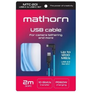 MATHORN MTC-201 2m. kabel Fotograficzny 10GBPS 60W USB-A na USB-C 90 (kątowy)