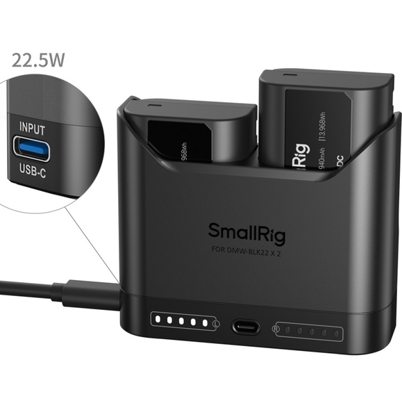 SmallRig 5487 zestaw: podwójna TURBO ładowarka + 2 Akumulatory DMW-BLK22 do PANASONIC
