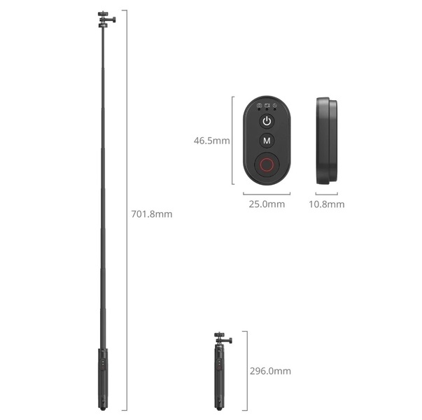 SmallRig 5464 Kijek do selfie, selfiestick od 29,5cm do 150cm, do kamer sportowych DJI, GoPro, Insta360 z uchwytem do telefonu i pilotem