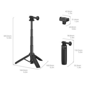 SmallRig 6149 Kijek, Uchwyt do selfie, statyw 2w1, od 13-30cm, do kamer sportowych + adapter szybkiego zwalniania do DJI Osmo Action 6, Osmo Nano