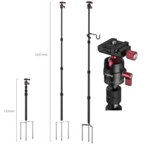 SMALLRIG 6397 Statyw, Monopod z potrójnymi kolcami do wbijania w podłoże, uchwytem na telefon i z mocowaniem na stopkę, + LAMPKA LED